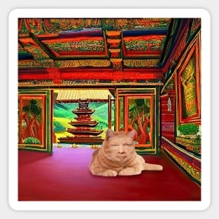 Eckhart Tolle Zen Master Cat Laying in a Thailand Temple Sticker